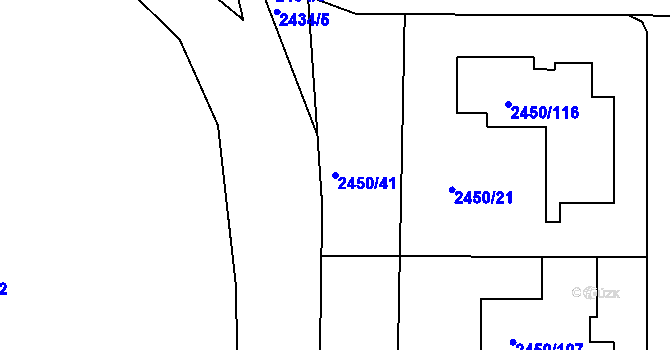 Parcela st. 2450/41 v KÚ České Budějovice 6, Katastrální mapa