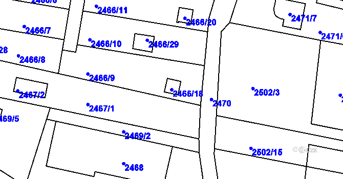 Parcela st. 2466/18 v KÚ České Budějovice 6, Katastrální mapa