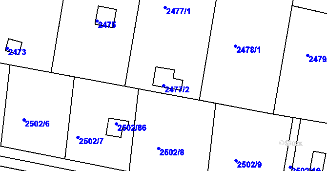 Parcela st. 2477/2 v KÚ České Budějovice 6, Katastrální mapa