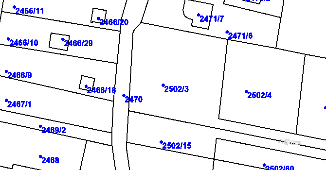 Parcela st. 2502/3 v KÚ České Budějovice 6, Katastrální mapa