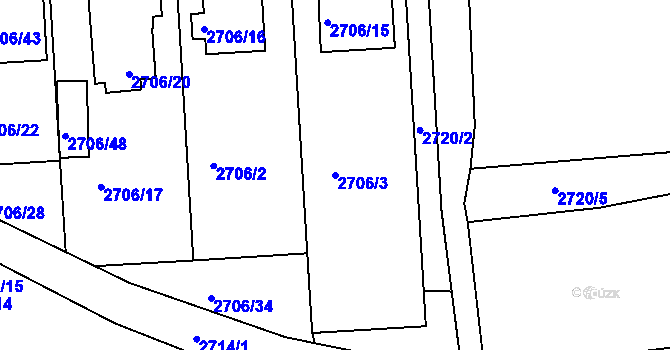 Parcela st. 2706/3 v KÚ České Budějovice 6, Katastrální mapa