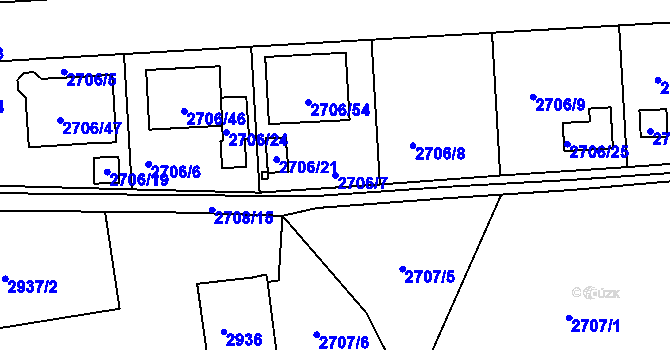 Parcela st. 2706/7 v KÚ České Budějovice 6, Katastrální mapa