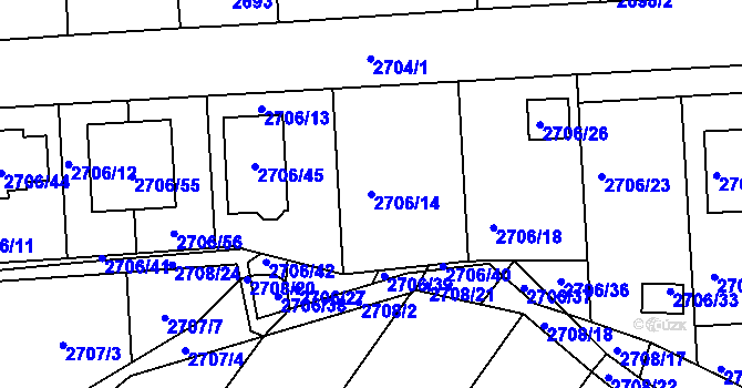 Parcela st. 2706/14 v KÚ České Budějovice 6, Katastrální mapa