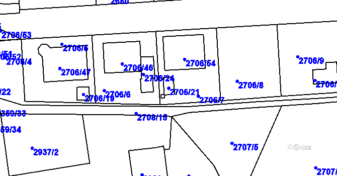 Parcela st. 2706/21 v KÚ České Budějovice 6, Katastrální mapa