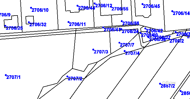 Parcela st. 2707/3 v KÚ České Budějovice 6, Katastrální mapa