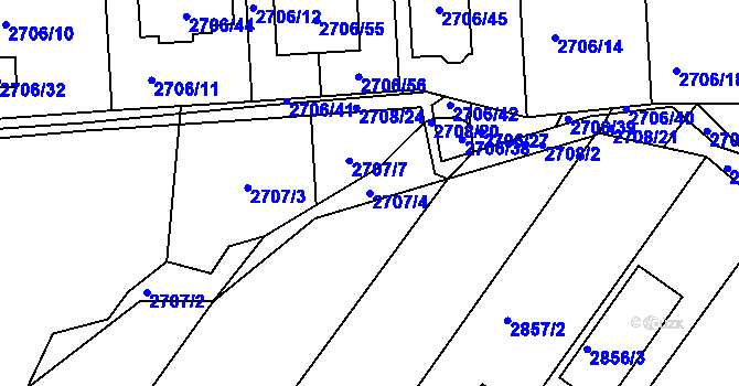 Parcela st. 2707/4 v KÚ České Budějovice 6, Katastrální mapa