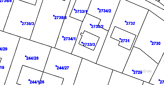 Parcela st. 2733/3 v KÚ České Budějovice 6, Katastrální mapa