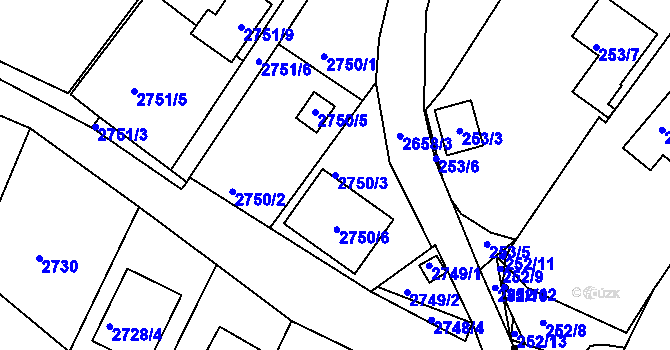 Parcela st. 2750/3 v KÚ České Budějovice 6, Katastrální mapa