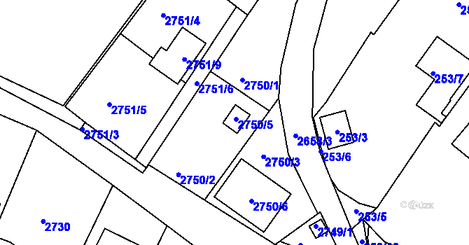 Parcela st. 2750/5 v KÚ České Budějovice 6, Katastrální mapa