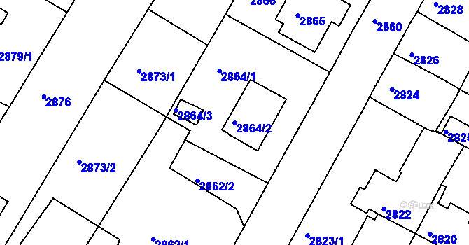 Parcela st. 2864/2 v KÚ České Budějovice 6, Katastrální mapa