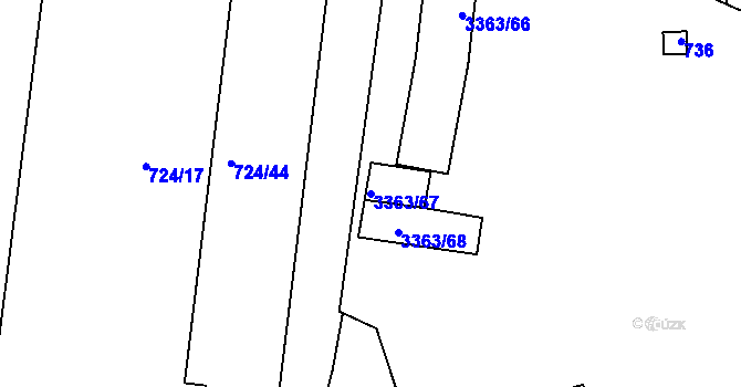 Parcela st. 3363/67 v KÚ České Budějovice 6, Katastrální mapa