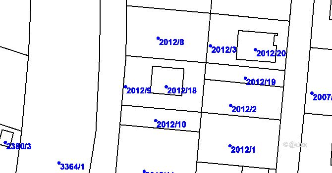 Parcela st. 2012/18 v KÚ České Budějovice 6, Katastrální mapa
