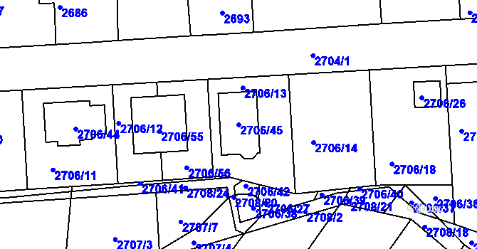 Parcela st. 2706/45 v KÚ České Budějovice 6, Katastrální mapa