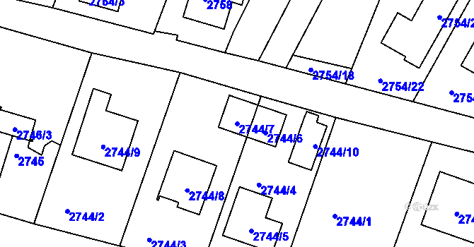 Parcela st. 2744/7 v KÚ České Budějovice 6, Katastrální mapa