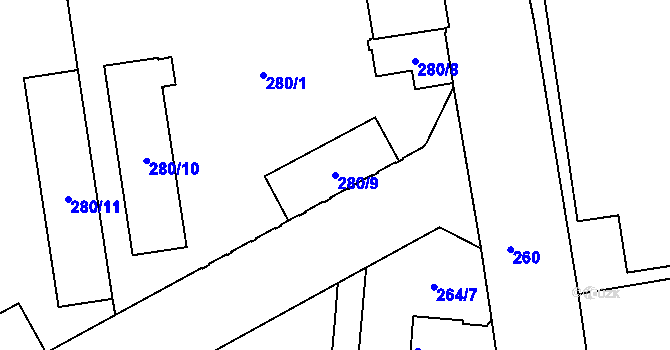 Parcela st. 280/9 v KÚ České Budějovice 6, Katastrální mapa