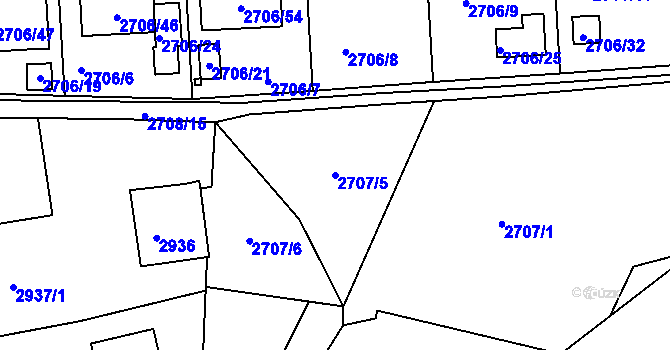 Parcela st. 2707/5 v KÚ České Budějovice 6, Katastrální mapa