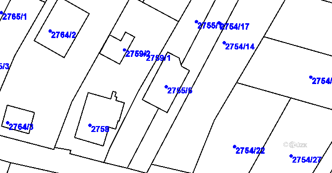 Parcela st. 2755/5 v KÚ České Budějovice 6, Katastrální mapa