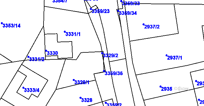 Parcela st. 3329/2 v KÚ České Budějovice 6, Katastrální mapa