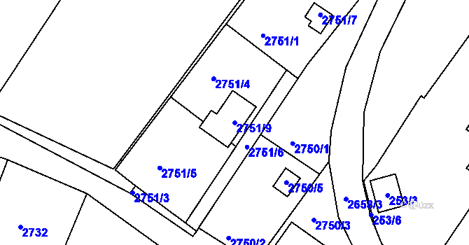 Parcela st. 2751/9 v KÚ České Budějovice 6, Katastrální mapa