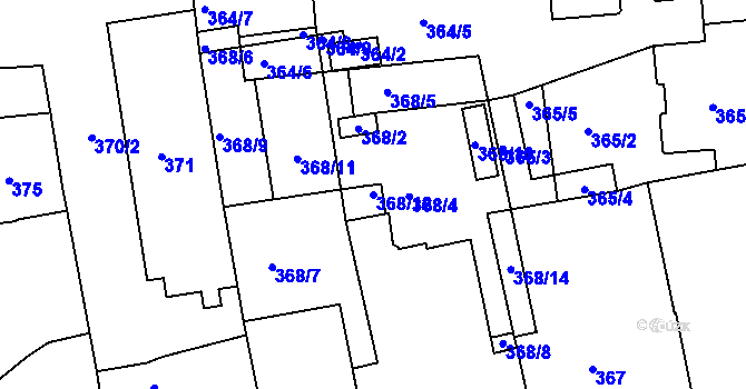 Parcela st. 368/12 v KÚ České Budějovice 6, Katastrální mapa