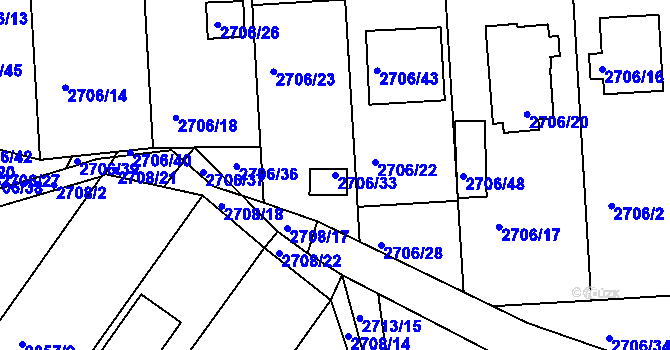 Parcela st. 2706/33 v KÚ České Budějovice 6, Katastrální mapa