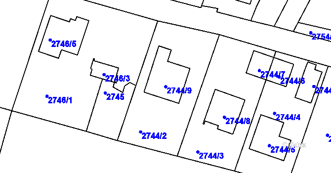 Parcela st. 2744/9 v KÚ České Budějovice 6, Katastrální mapa
