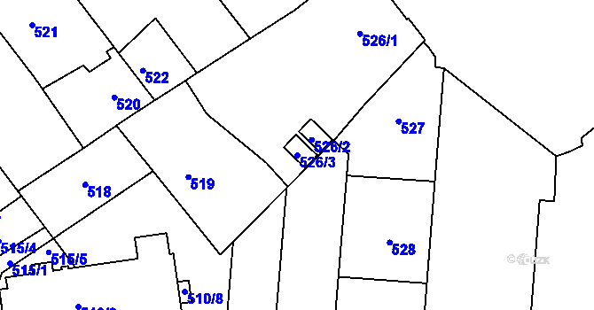 Parcela st. 526/3 v KÚ České Budějovice 6, Katastrální mapa