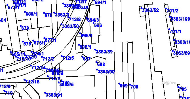 Parcela st. 3363/89 v KÚ České Budějovice 6, Katastrální mapa