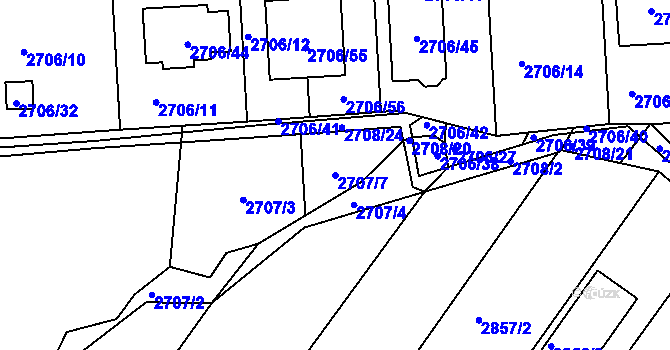 Parcela st. 2707/7 v KÚ České Budějovice 6, Katastrální mapa