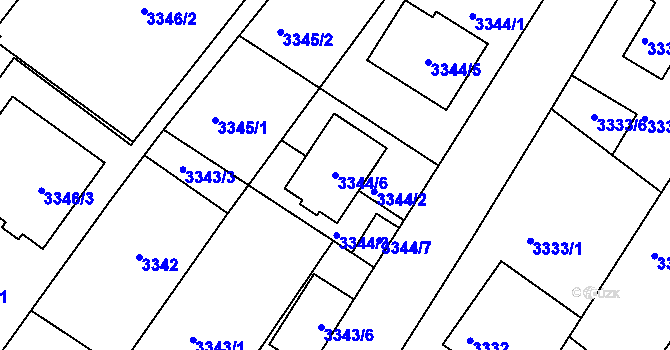 Parcela st. 3344/6 v KÚ České Budějovice 6, Katastrální mapa