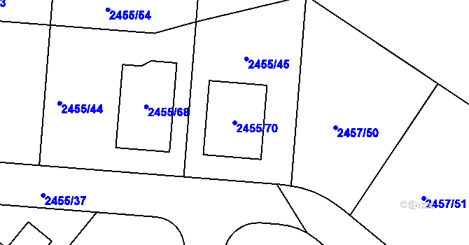 Parcela st. 2455/70 v KÚ České Budějovice 6, Katastrální mapa