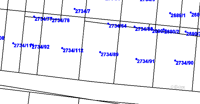 Parcela st. 2734/89 v KÚ České Budějovice 7, Katastrální mapa
