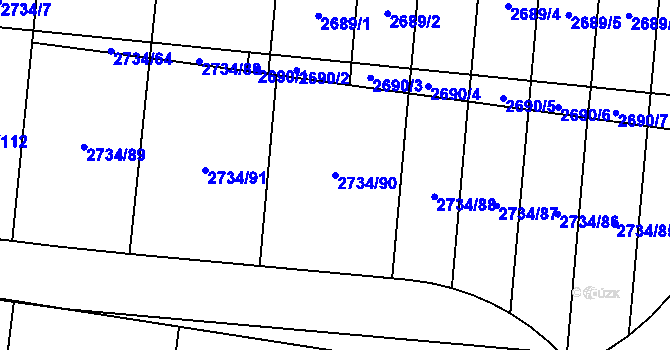 Parcela st. 2734/90 v KÚ České Budějovice 7, Katastrální mapa