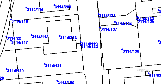 Parcela st. 3114/119 v KÚ České Budějovice 7, Katastrální mapa