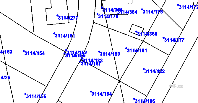 Parcela st. 3114/180 v KÚ České Budějovice 7, Katastrální mapa