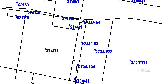 Parcela st. 2734/103 v KÚ České Budějovice 7, Katastrální mapa