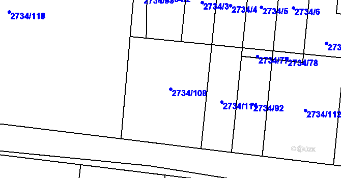 Parcela st. 2734/108 v KÚ České Budějovice 7, Katastrální mapa
