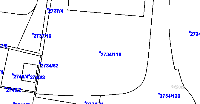 Parcela st. 2734/110 v KÚ České Budějovice 7, Katastrální mapa