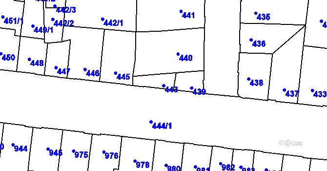 Parcela st. 443 v KÚ České Budějovice 7, Katastrální mapa