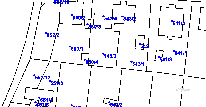 Parcela st. 543/3 v KÚ České Budějovice 7, Katastrální mapa
