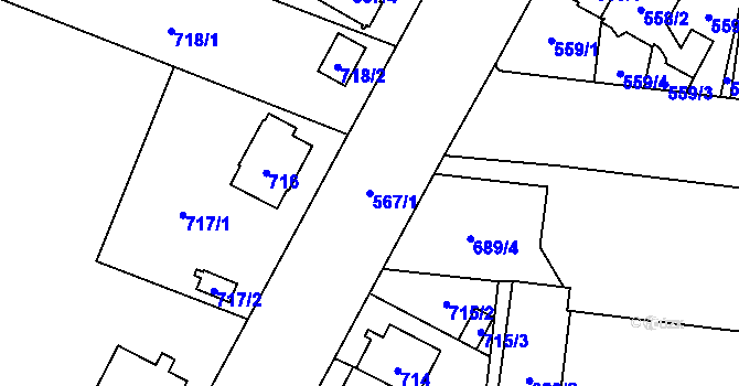 Parcela st. 567/1 v KÚ České Budějovice 7, Katastrální mapa