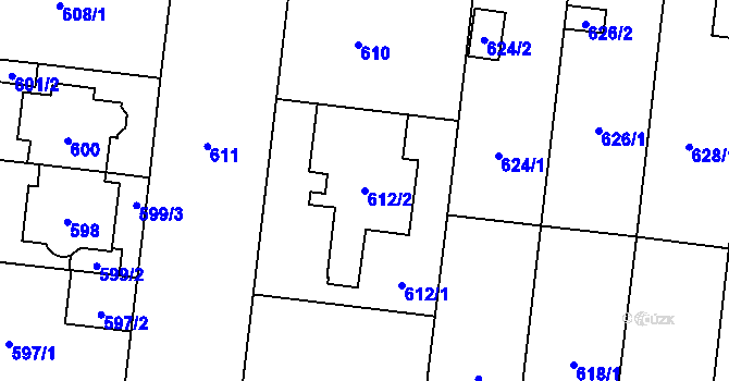 Parcela st. 612/2 v KÚ České Budějovice 7, Katastrální mapa