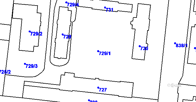 Parcela st. 729/1 v KÚ České Budějovice 7, Katastrální mapa