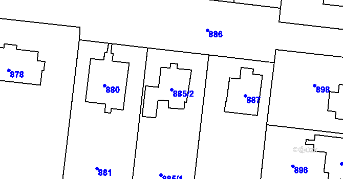 Parcela st. 885/2 v KÚ České Budějovice 7, Katastrální mapa