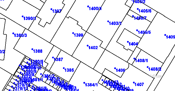 Parcela st. 1402 v KÚ České Budějovice 7, Katastrální mapa
