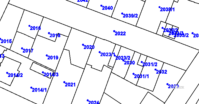 Parcela st. 2023/1 v KÚ České Budějovice 7, Katastrální mapa