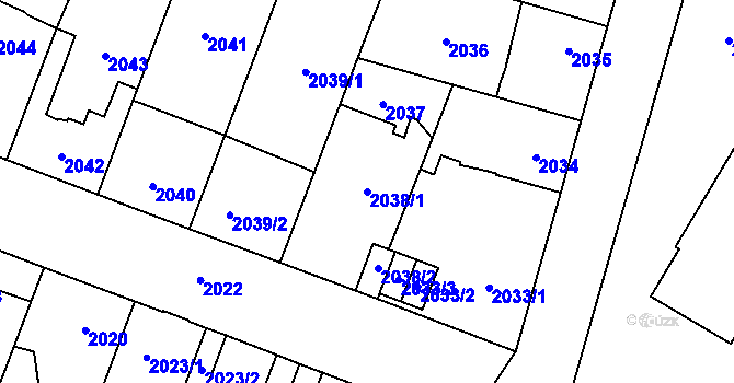 Parcela st. 2038/1 v KÚ České Budějovice 7, Katastrální mapa
