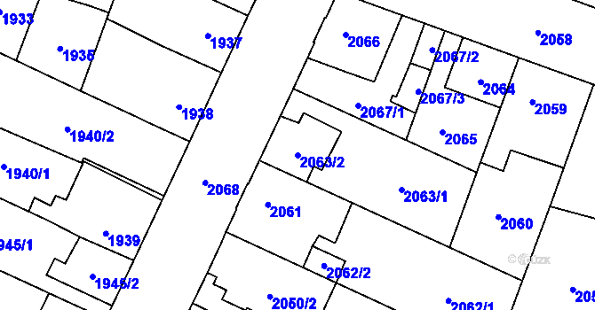 Parcela st. 2063/2 v KÚ České Budějovice 7, Katastrální mapa