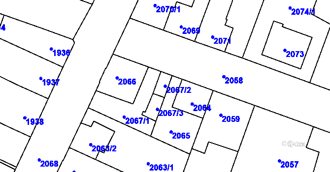 Parcela st. 2067/2 v KÚ České Budějovice 7, Katastrální mapa