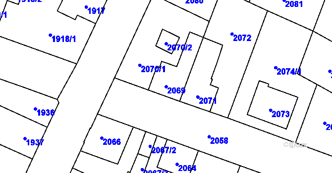 Parcela st. 2069 v KÚ České Budějovice 7, Katastrální mapa